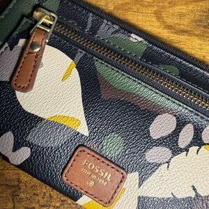 Fossil Black Wallet with Gold Zipper, Leather Trim